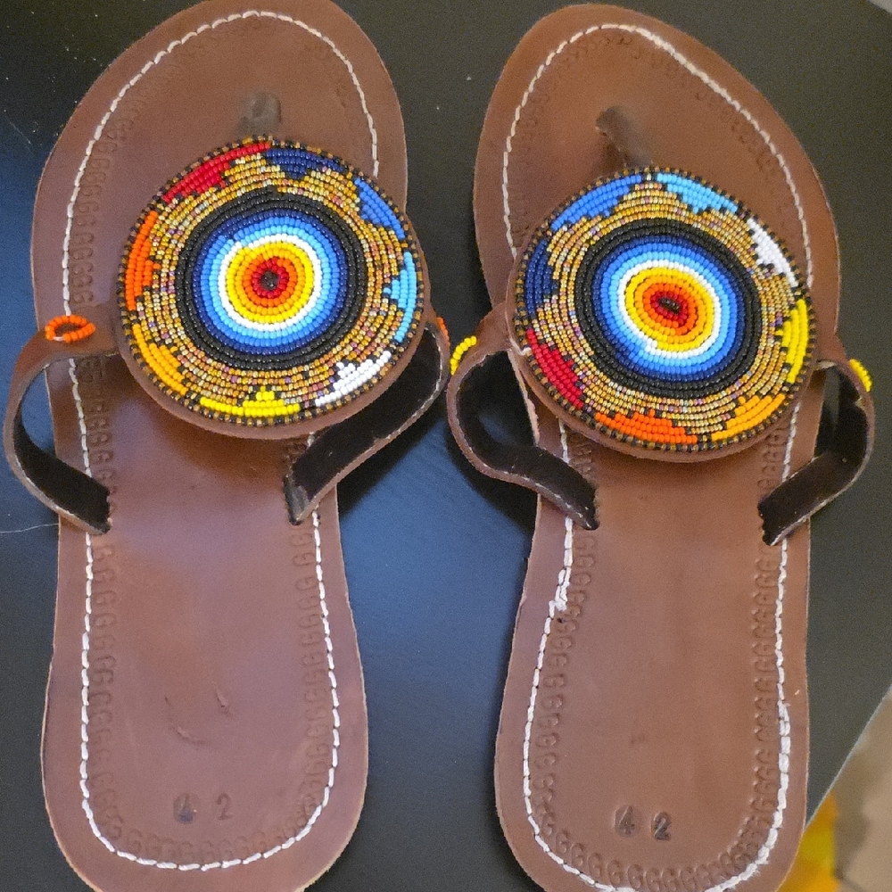 Colorful Beaded Leather Sandals